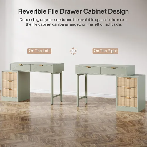 Vista 6 de Tribesigns Escritorio para computadora con 5 cajones, escritorio pequeño reversible con almacenamiento, mesa de estudio de madera moderna, estación