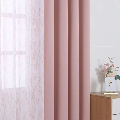 Vista 6 de BONZER Cortinas para Mezclar y Combinar - 2 Piezas de Cortinas Transparentes con Estampado de Ramas y 2 Piezas de Cortinas Opacas para Dormitorio
