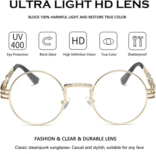 Vista 47 de Dollger Gafas de sol redondas Steampunk con marco de metal