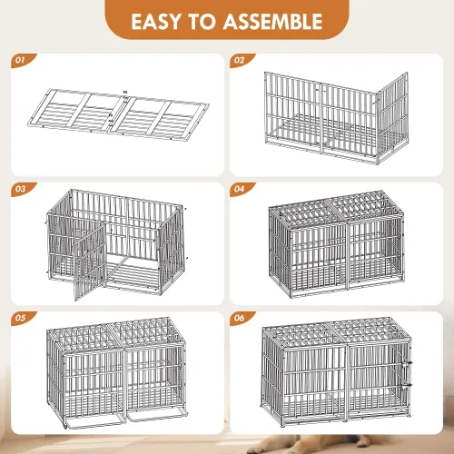 Vista 3 de Jaula para perros de acero al carbono resistente con puertas dobles, bandeja de ABS extraíble, acabado resistente al óxido para razas grandes
