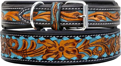 Vista 3 de Affilare Collar de cuero para perro estilo occidental, resistente, manual, ajustable, acolchado, suave para cachorros y perros grandes, 10AB110-XS