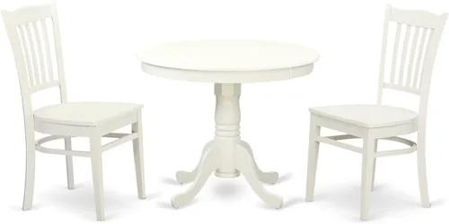 Vista 17 de East West Furniture ANGR3-MAH-W - Juego de comedor de 3 piezas para espacios pequeños que contiene una mesa de comedor redonda con pedestal y 2