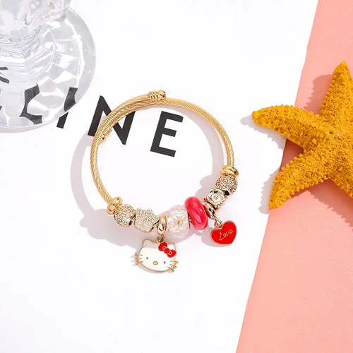 Vista 4 de Sicpfuj Bonitas pulseras para mujeres y niñas, pulsera ajustable de acero inoxidable de dibujos animados, gran regalo de joyería para esposa, novia