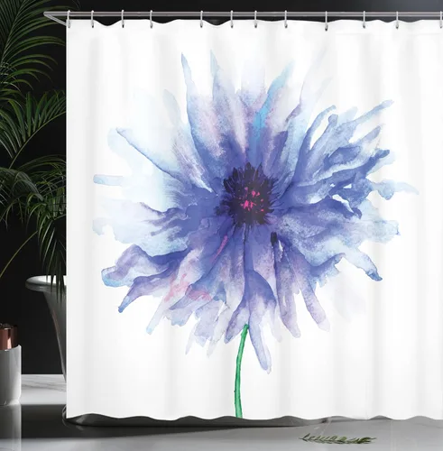 Vista 3 de Ambesonne Cortina de ducha con flores de acuarela, tamaño individual, grande, pequeño, aciano, fondo liso, pintura de la madre tierra, juego