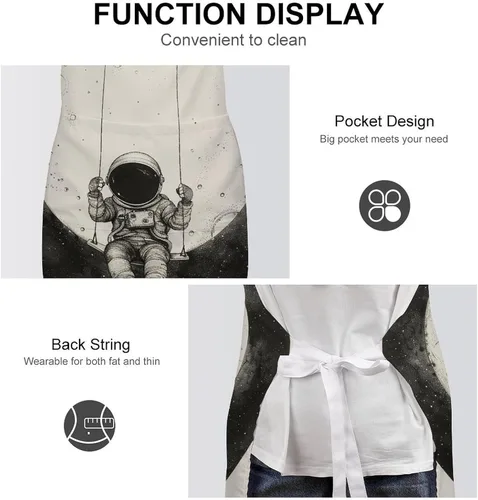 Vista 6 de MUSM Apron for Adults - 27.6 X 31.5 Inch, Heavy-Duty Polyester Aprons with Two Large Pockets, Waterproof On The Moon Swing Kitchen Apron for
