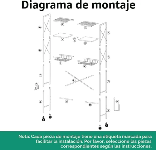 Vista 8 de Kalrin Over The Toilet Storage with X Shape Side Guardrail, 3-Tier Over Toilet Storage Rack with Drain Basket, Freestanding Bathroom Organizer for