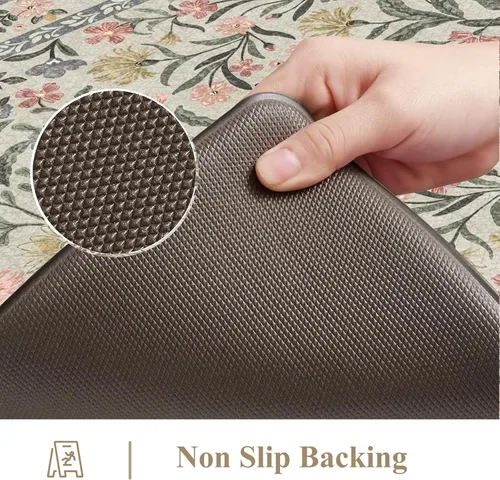 Vista 4 de Collive Tapete Anti Fatiga para Piso de Cocina, Tapetes de Cocina con Diseño Floral Primaveral para Piso Juego de 2, Alfombras para Fregadero Beige