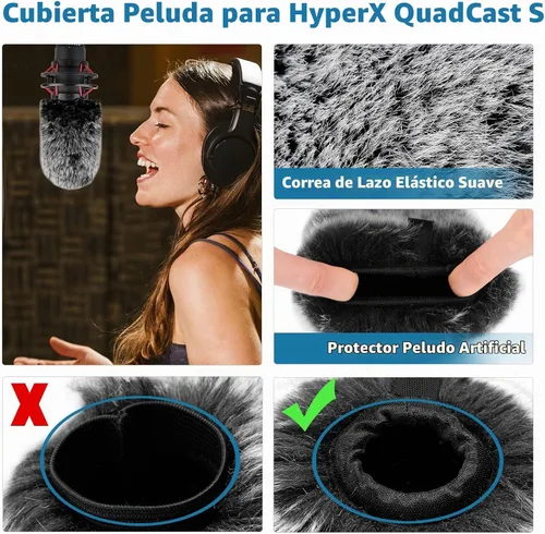 Vista 5 de ChromLives - Filtro Pop Pop para Hyperx Quadcast, 3 en 1, Quadcast S Mic Pop + Parabrisas peludo + cubierta de micrófono de espuma para micrófono