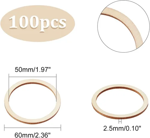 Vista 3 de NBEADS 100 piezas de 60 mm de piezas de madera sin terminar en forma de anillo, adornos circulares blancos antiguos anillos de madera en blanco
