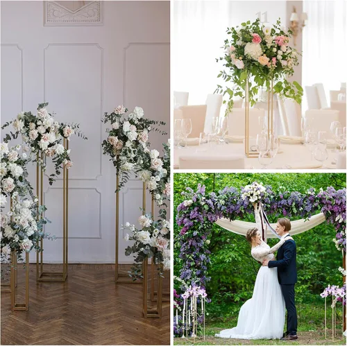 Vista 7 de MECCANIXITY Columna de jarrón de flores de boda, soporte de metal para flores de 15.7 pulgadas de alto, para decoración de bodas, fiestas, cenas