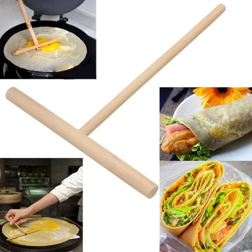 Vista 3 de 5 piezas para hacer panqueques, plancha para panqueques, esparcidor de madera en forma de T, crepé, esparcidor de masa para panqueques, herramienta