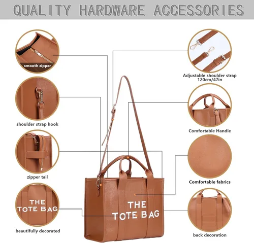 Vista 4 de Bolsas de trabajo para mujer, de gran tamaño, de piel sintética, con asa superior, para mujer