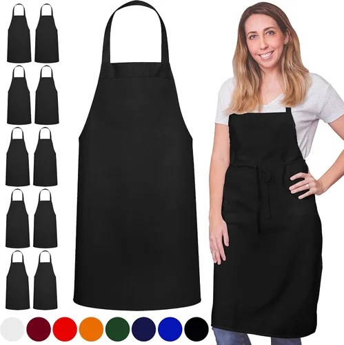 Vista 7 de GREEN LIFESTYLE Paquete de 120 delantales con babero, unisex, negros, lavables a máquina, para hombres y mujeres, delantales de cocina para barbacoa