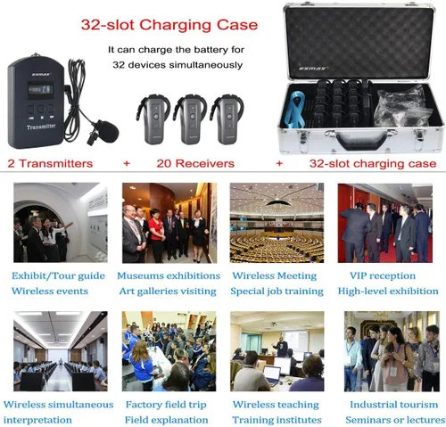Vista 7 de EXMAX EXD-6688 2.4GHZ Sistema de guía de viaje inalámbrico que permite a dos presentadores/intérpretes hablar simultáneamente para la traducción