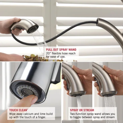 Vista 4 de Delta Faucet Linden 4153-AR-DST - Grifo para fregadero de cocina con pulverizador extraíble, acero inoxidable ártico