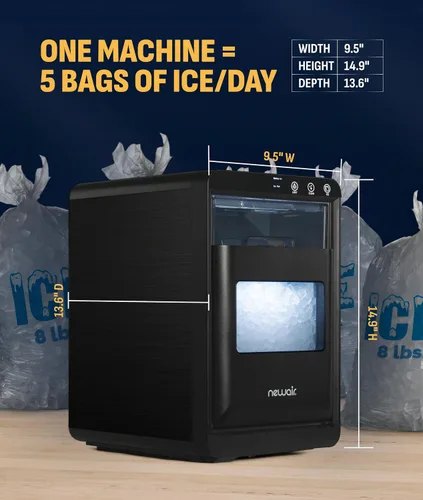 Vista 4 de Newair Nugget Máquina de Hielo para Encimera, 44 libras en 24 Horas Máquina de Hielo Nugget, Máquina de Hielo Autolimpiante en Acero Inoxidable