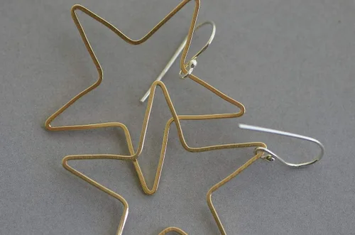 Vista 5 de Large star gold brass hoop earrings cowgirl western southwestern dangle earrings for men women