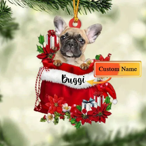 Vista 159 de Perro Akita Inu personalizado en bolsa de regalo, adorno de Navidad, nombre personalizado, regalo para amantes de los perros, familia, Navidad
