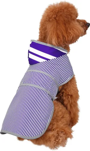 Vista 16 de Impermeable para perros pequeños y cachorros, chaqueta impermeable con capucha con tiras reflectantes, agujero para la correa y poncho de ajuste