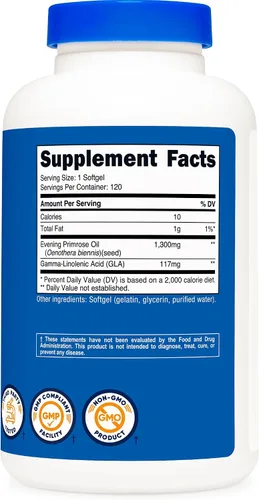 Vista 5 de Nutricost Aceite de onagra 1,300 mg, 120 cápsulas blandas, prensado en frío