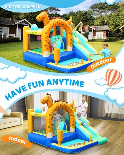 Vista 6 de Doctor Dolphin Castillo inflable de salto con túneles para niños pequeños de 3 a 8 años