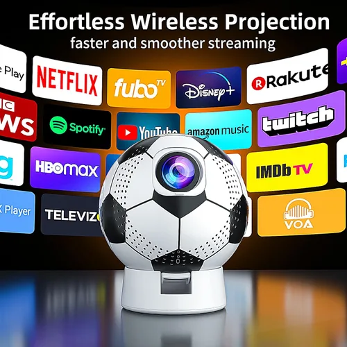 Vista 5 de Proyector con WiFi y Bluetooth, Proyector de películas al aire libre portátil con soporte, Android 11, enfoque electrónico y corrección