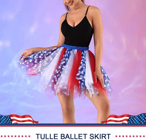 Vista 2 de Nicute Falda tutú para mujer, 4 de julio, color rojo, blanco y azul, con estrellas, divertida, patriótica, para fiesta del Día de la Independencia