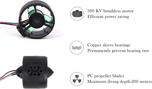 Vista 3 de Hélice subacuática de barco RC 12-24V motores eléctricos sin escobillas Motor de accionamiento para remolcadores de cebo RC, 300kv negro RC-BK