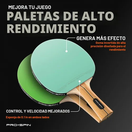 Vista 3 de PRO-SPIN Palas de Ping Pong - Set de alto rendimiento con raquetas de tenis de mesa premium, pelotas de ping pong de 3 estrellas, estuche