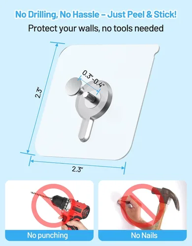 Vista 3 de 12 ganchos para colgar fotos sin clavos, carga de 20 libras, ganchos para colgar fotos, ganchos adhesivos impermeables para baño, cocina, ganchos