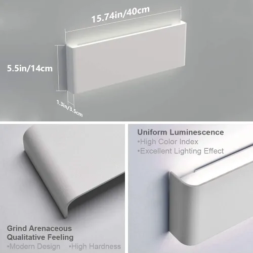 Vista 6 de Aipsun Luz de tocador LED moderna mate blanca de 15.75 pulgadas hacia arriba y hacia abajo para accesorios de iluminación de pared de baño