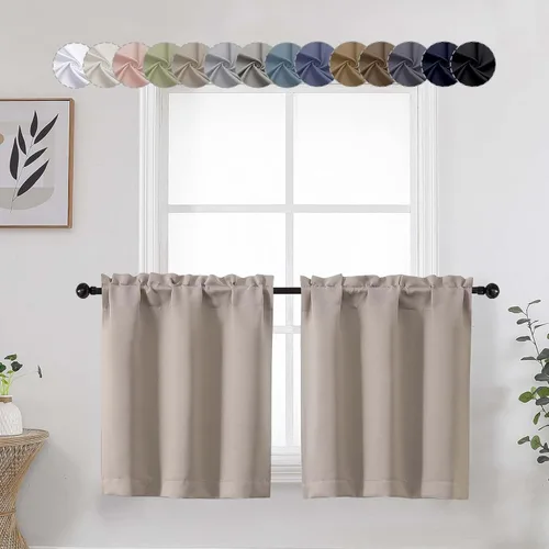 Vista 31 de Aqua Cafe - Juego de 2 paneles de cortinas opacas de 24 pulgadas de largo, con aislamiento térmico suave y sólido, para ventanas de baño, sótano