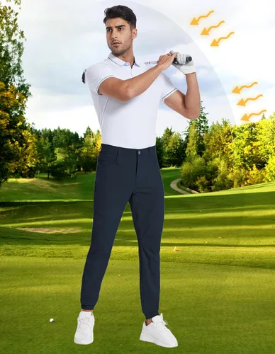 Vista 5 de PULI Pantalones deportivos de golf elásticos para hombre con 4 bolsillos, impermeables, ajustados, para senderismo, casual, viajes, trabajo