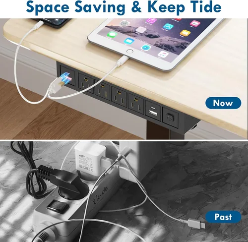 Vista 5 de Regleta de alimentación 8 en 1 para debajo del escritorio con interruptor, 4 tomas, 4 USB, cable de 6 pies, 14 AWG USB C de 20 W, 18 W USB A