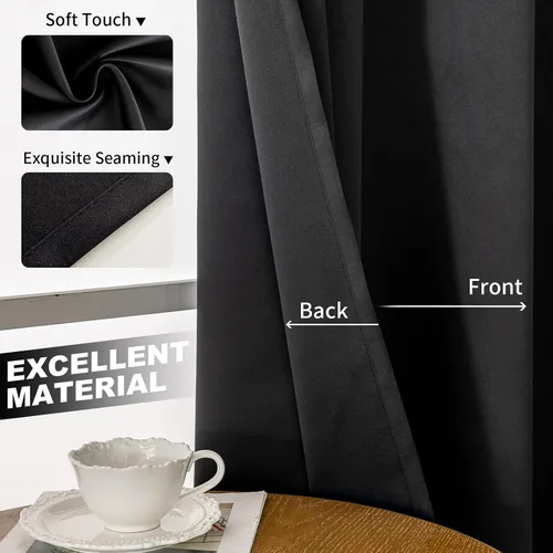 Vista 6 de Cortinas opacas con aislamiento térmico y ojales para dormitorio y sala de estar, 2 paneles, 52 pulgadas de ancho x 63 pulgadas de largo, textura