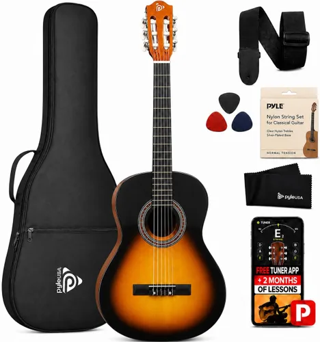 Vista 14 de Pyle Kit de guitarra acústica para principiantes, instrumento de madera de tamaño junior 3/4 con kit completo de accesorios, púas, correa