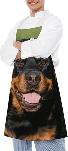 Vista 4 de MUSM Apron for Adults - 27.6 X 31.5 Inch, Heavy-Duty Polyester Aprons with Two Large Pockets, Waterproof Rottweiler Kitchen Apron for Cooking