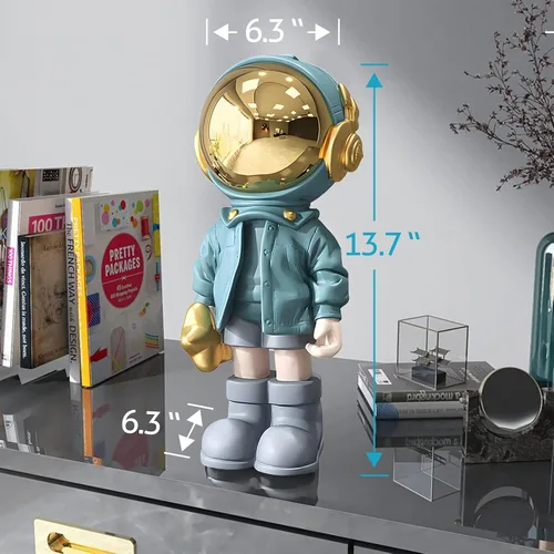 Vista 3 de EZ4ENCE Estatua de astronauta escultura de astronauta, escultura para decoración del hogar, decoración de estante azul artístico, decoración de mesa