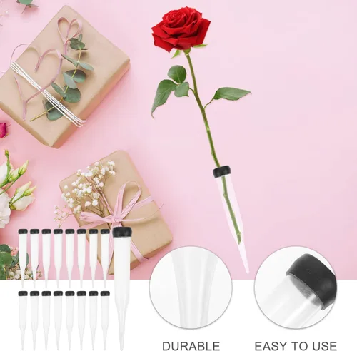 Vista 8 de 50 tubos de agua florales con púas de anclaje, tubo de nutrición de flores de plástico, tallos de flores, tubos de agua para flores frescas