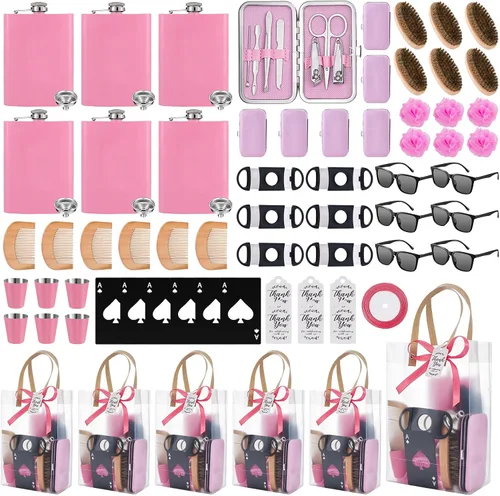 Vista 9 de Juego de 74 premios para baby shower para hombres, 6 juegos con frasco de cadera de acero inoxidable con embudo y abridor de botellas, kit