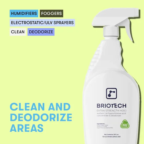 Vista 2 de BRIOTECH Limpiador HOCl de Fuerza Extra, Concentrado de Ácido Hipocloroso de 500 PPM, Nebulizadores y Humidificadores ULV, Desodorizante Profesional