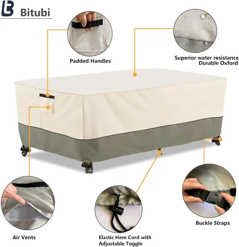 Vista 3 de Bitubi Funda para Mesa de Patio Rectangular/Ovalada de 60 Pulgadas, Funda para Mesa de Comedor Exterior Resistente e Impermeable para Invierno