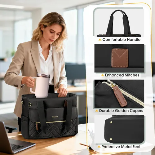 Vista 7 de RAINSMORE Bolsa de mano para profesores de 15.6 pulgadas para laptop para mujeres con bolsa pequeña, bolsas de trabajo, bolsa de enfermera, maletín