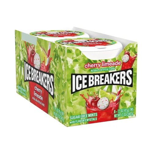 Vista 2 de Ice Breakers latas de mentas sin azúcar sabor cereza y limonada, 1.5 oz (8 unidades)