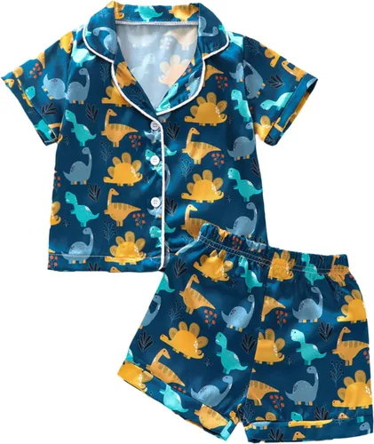 Vista 10 de Conjunto de pijama de satén para bebés y niños pequeños, pijamas de manga larga con botones para niñas 4 de julio
