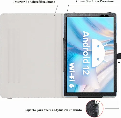 Vista 5 de Bige para tabletas TECLAST P26T/Vortex T10M Pro Plus de 10.1", soporte giratorio de 360 grados con cubierta de bonito patrón, color negro