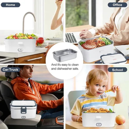 Vista 6 de hatisan Fiambrera eléctrica, calentador de alimentos portátil, lonchera térmica, contenedor de almuerzo calentador para adultos, 60 W, 1.8 L, 12