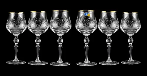 Vista 3 de Neman Crystal - Vaso de vino de cristal de 8 onzas con borde dorado, juego de 6