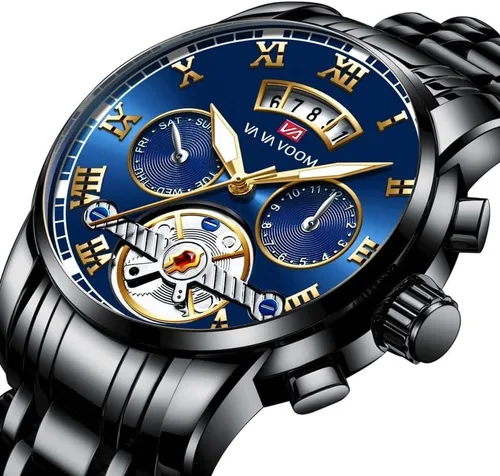 Vista 3 de YingHwa Relojes para hombres Multifuncional Reloj de Negocios Luminoso Impermeable de Acero Inoxidable Reloj para Hombre Hollow Tourbillon Diseño