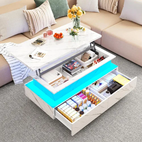 Vista 11 de Mesa de centro LED grande de 43 pulgadas con 2 cajones de almacenamiento grandes, luces de 60.000 colores, control de aplicación, mesa auxiliar